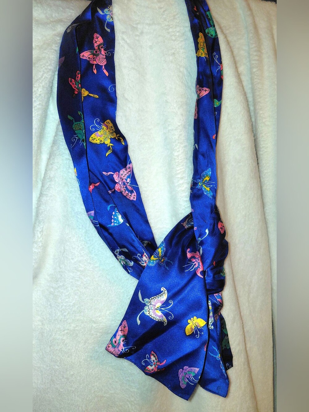 Smithsonian Scarf 52" 100% Silk Royal Blue with Various Color Butterflies